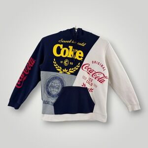 Staple x Coca-Cola Colorblock Hoodie Mens 2XL Navy Grey Cream Graphic Sweatshirt